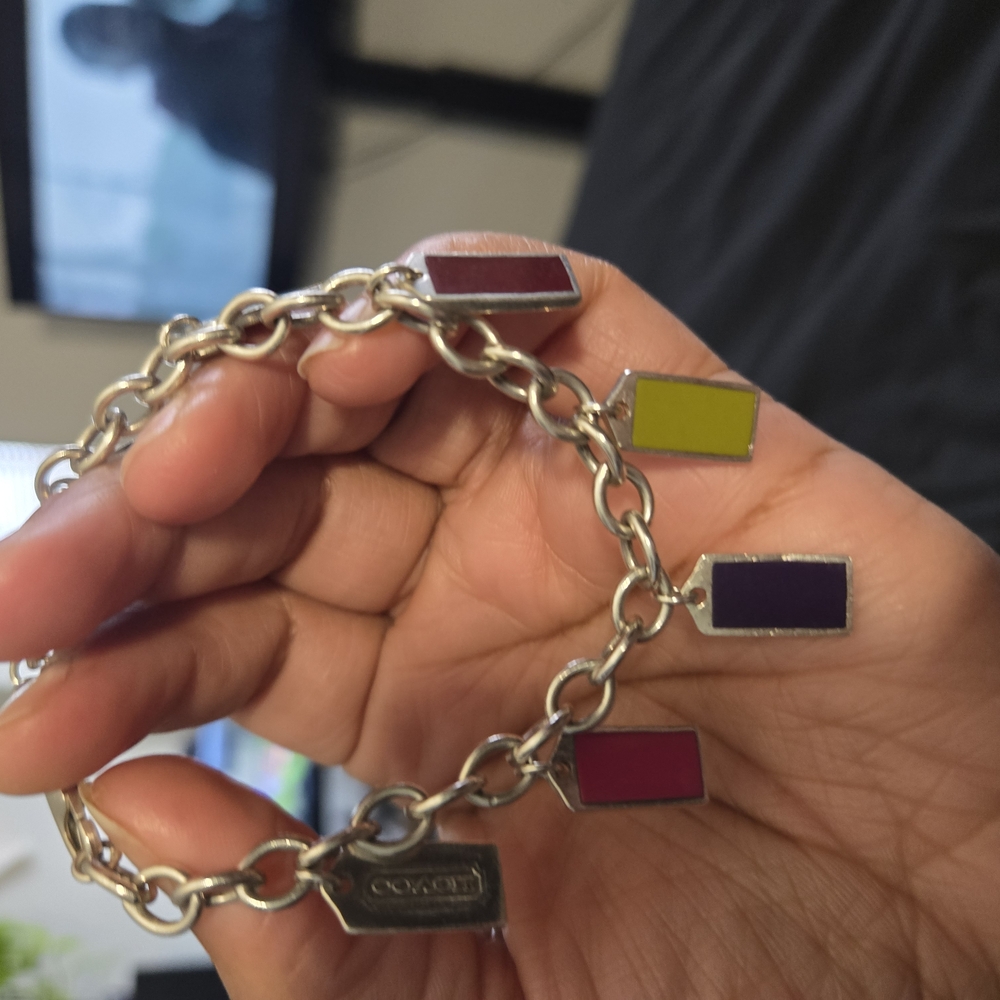 Vintage Coach Sterling Silver Charm Bracelet with Multicolor Accents